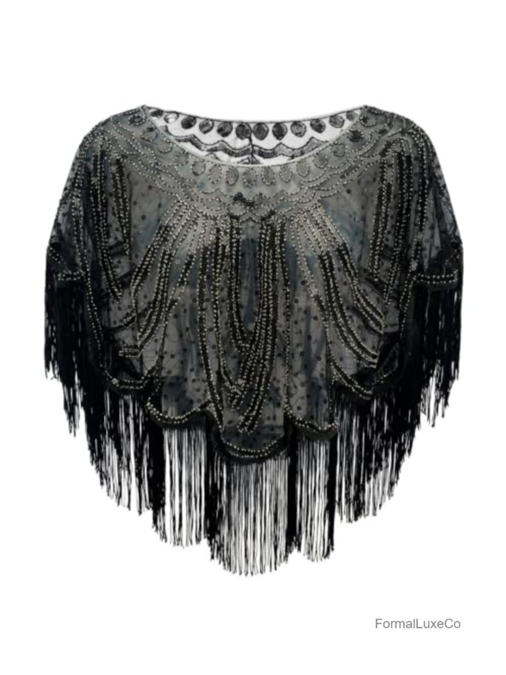 1920s Gatsby Sequin Beaded Shawl Fringe Flapper Cape Evening Wrap